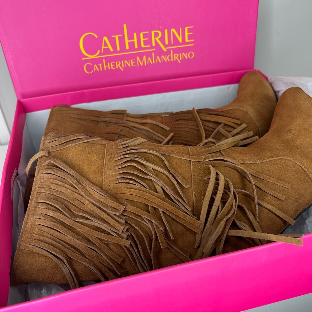 NEW Catherine Malandrino suede leather fringe heeled stiletto boots/festival. - Picture 7 of 14